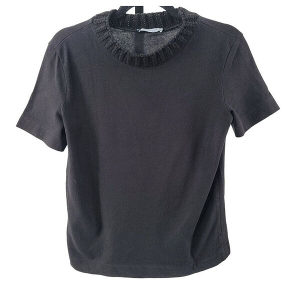 Zara Tracaluc Black Short Sleeve Tops Blouse Scoop Neck Knit Crochet Sweater - Picture 1 of 6